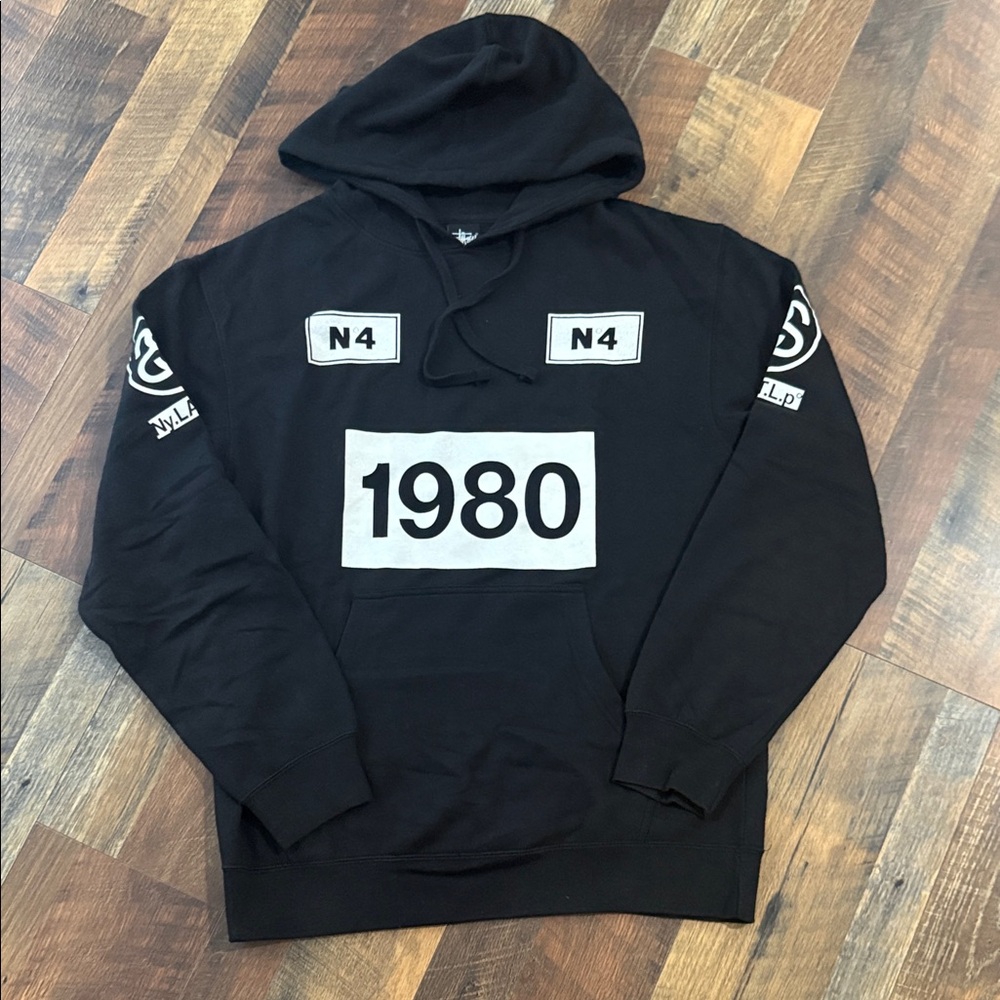 Stüssy Vintage 1980 N4 Big Logo Pullover Hoodie - Black